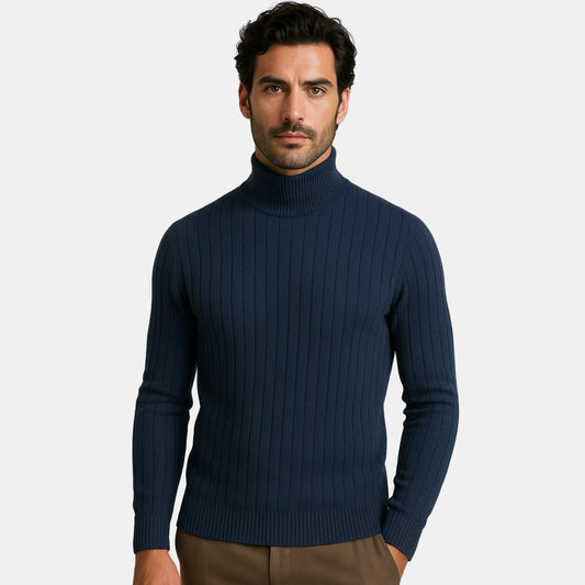 Alpen Ribes Turtleneck Blue 100% Cashmere