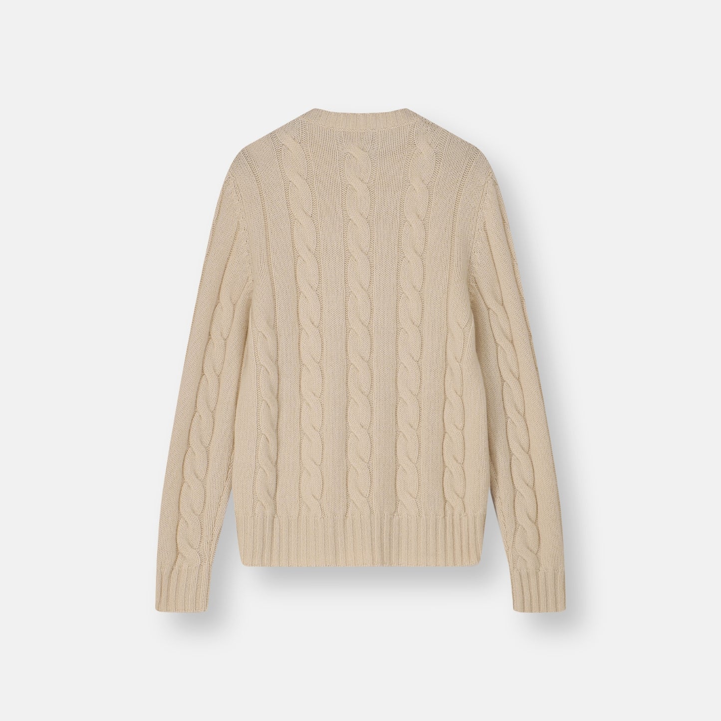 Back view of Subellotti Panna Cream cashmere cable-knit sweater