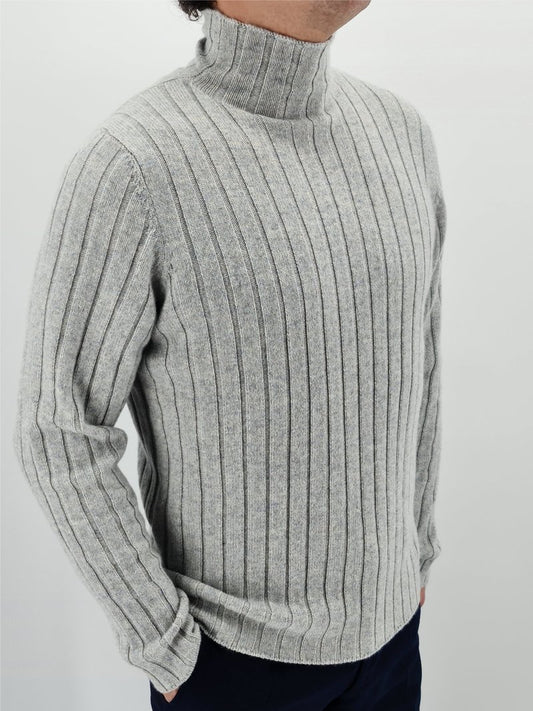 Light Grey TURTLENECK RIBES DENIM 100% CASHMERE