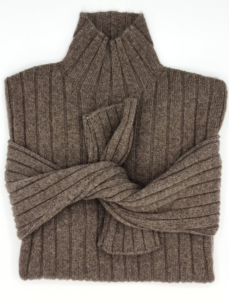 Burnt Brown TURTLENECK RIBES DENIM 100% CASHMERE