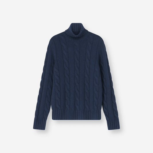 Dolcevita Blu Profondo – Wide Cable Cashmere Turtleneck