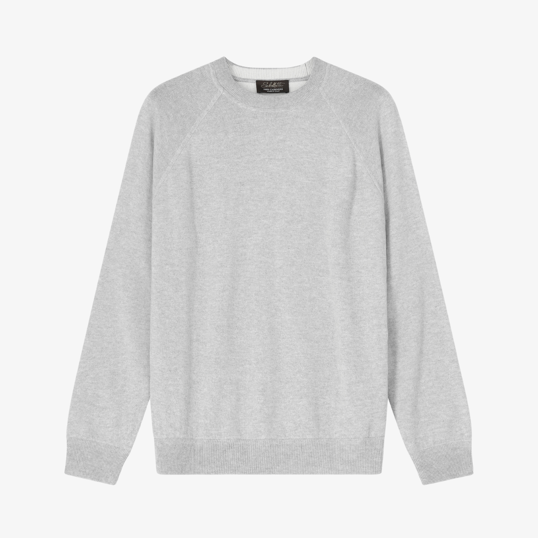 Subellotti Luno Cashmere Crewneck front view, Ghiaccio Grey, 100% Italian cashmere