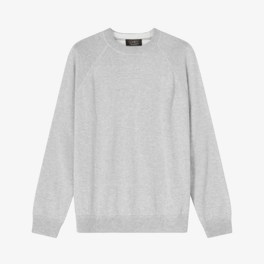 Subellotti Luno Cashmere Crewneck front view, Ghiaccio Grey, 100% Italian cashmere