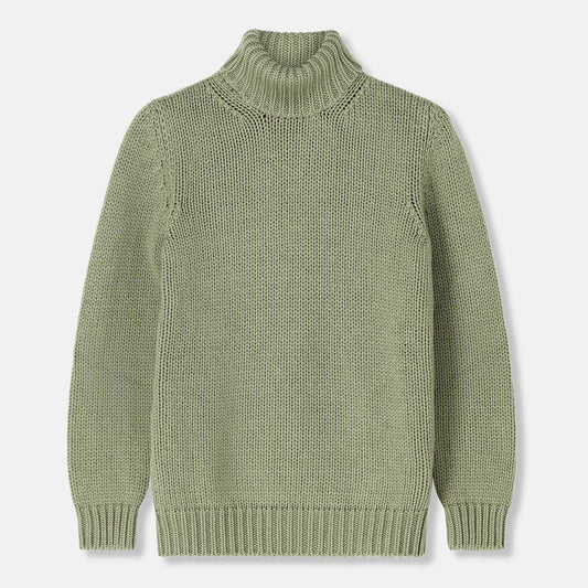 Capri Cable Green Cashmere Turtleneck Sweater