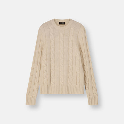 Orvieto Cable Knit Crewneck Cream — front view