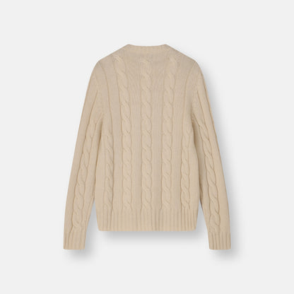 Orvieto Cable Knit Crewneck Cream — back view