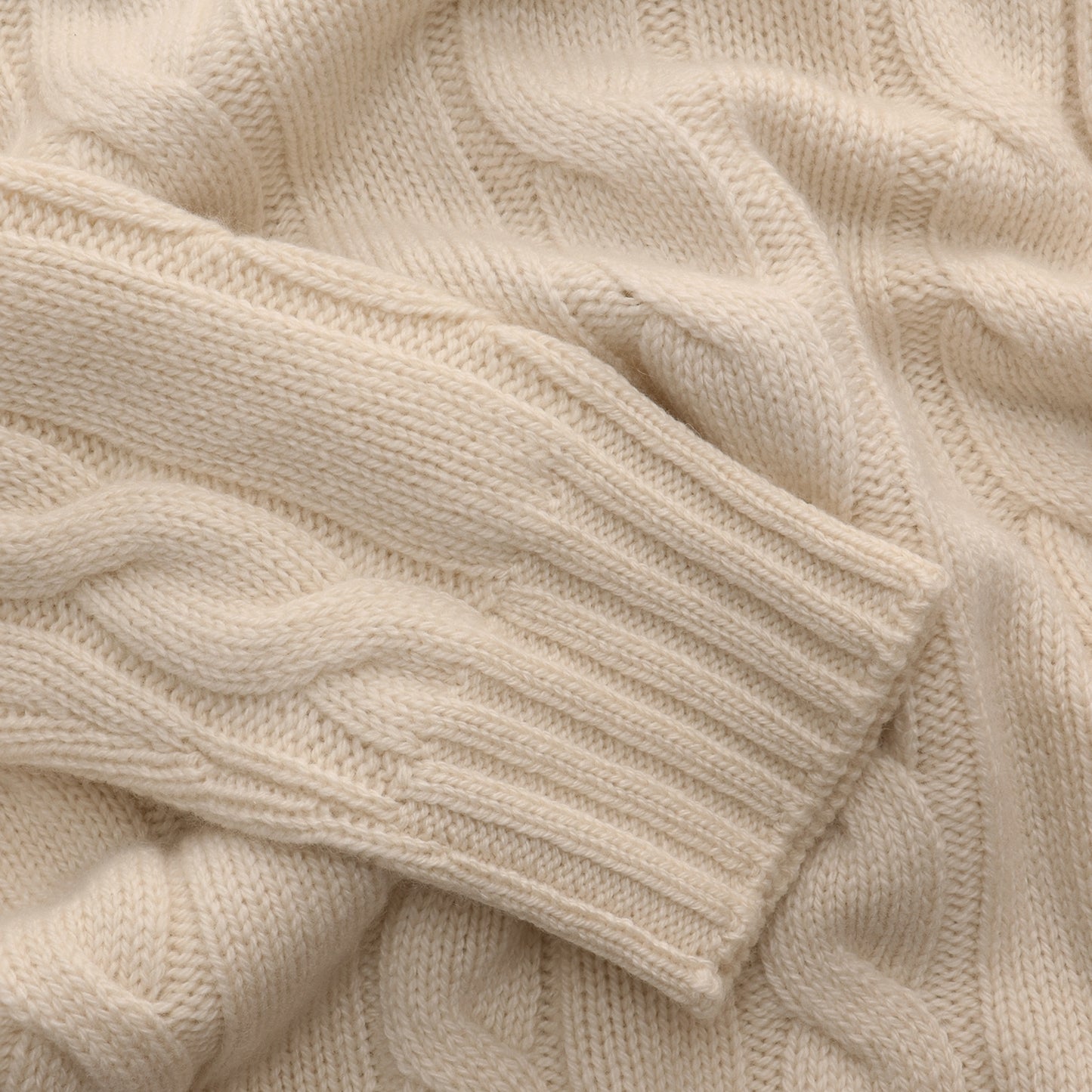 Dolcevita Crewneck Cream — cable knit detail