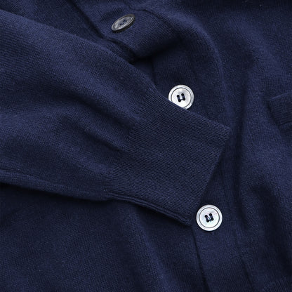 Lugano Cardigan Navy — button and collar detail
