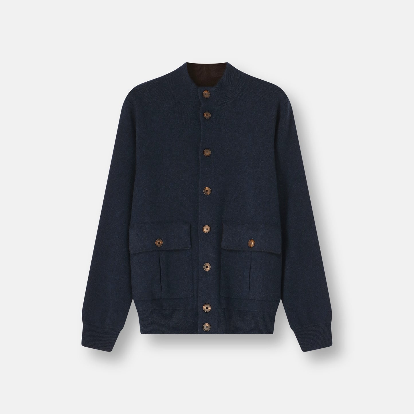 Milano Bomber Navy 100% Italian cashmere Milan stitch front view