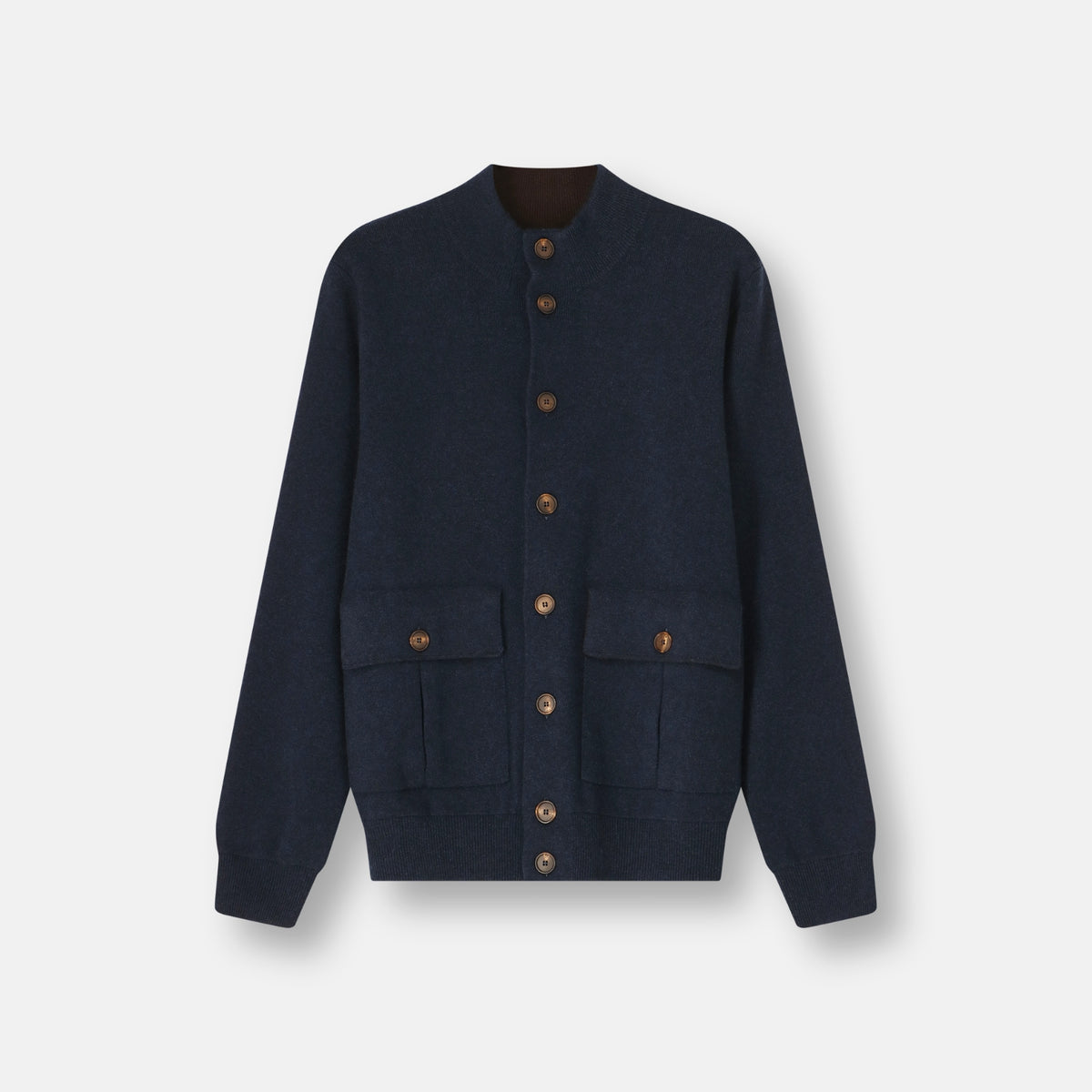 Milano Bomber Navy 100% Italian cashmere Milan stitch front view