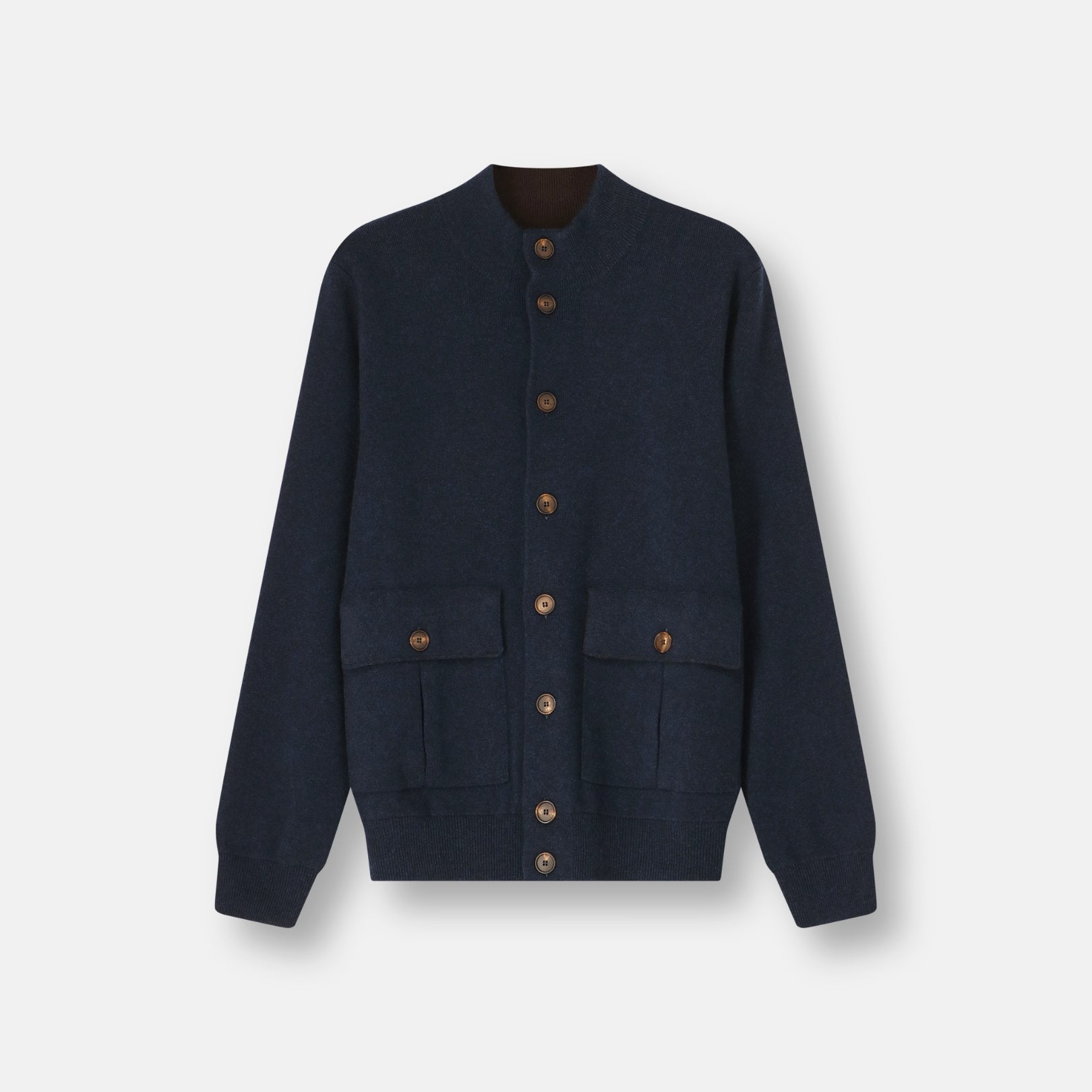 Milano Bomber Navy 100% Italian cashmere Milan stitch front view