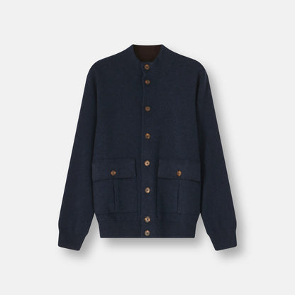Milano Bomber Navy 100% Italian cashmere Milan stitch front view