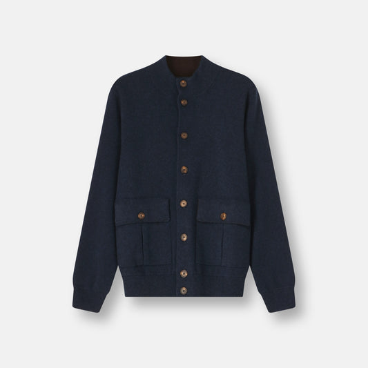 Milano Bomber Navy 100% Italian cashmere Milan stitch front view