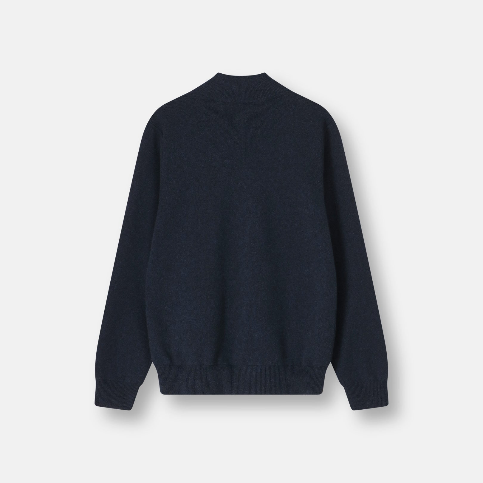 Milano Bomber Navy cashmere knit texture and horn button detail