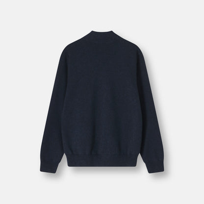 Milano Bomber Navy cashmere knit texture and horn button detail
