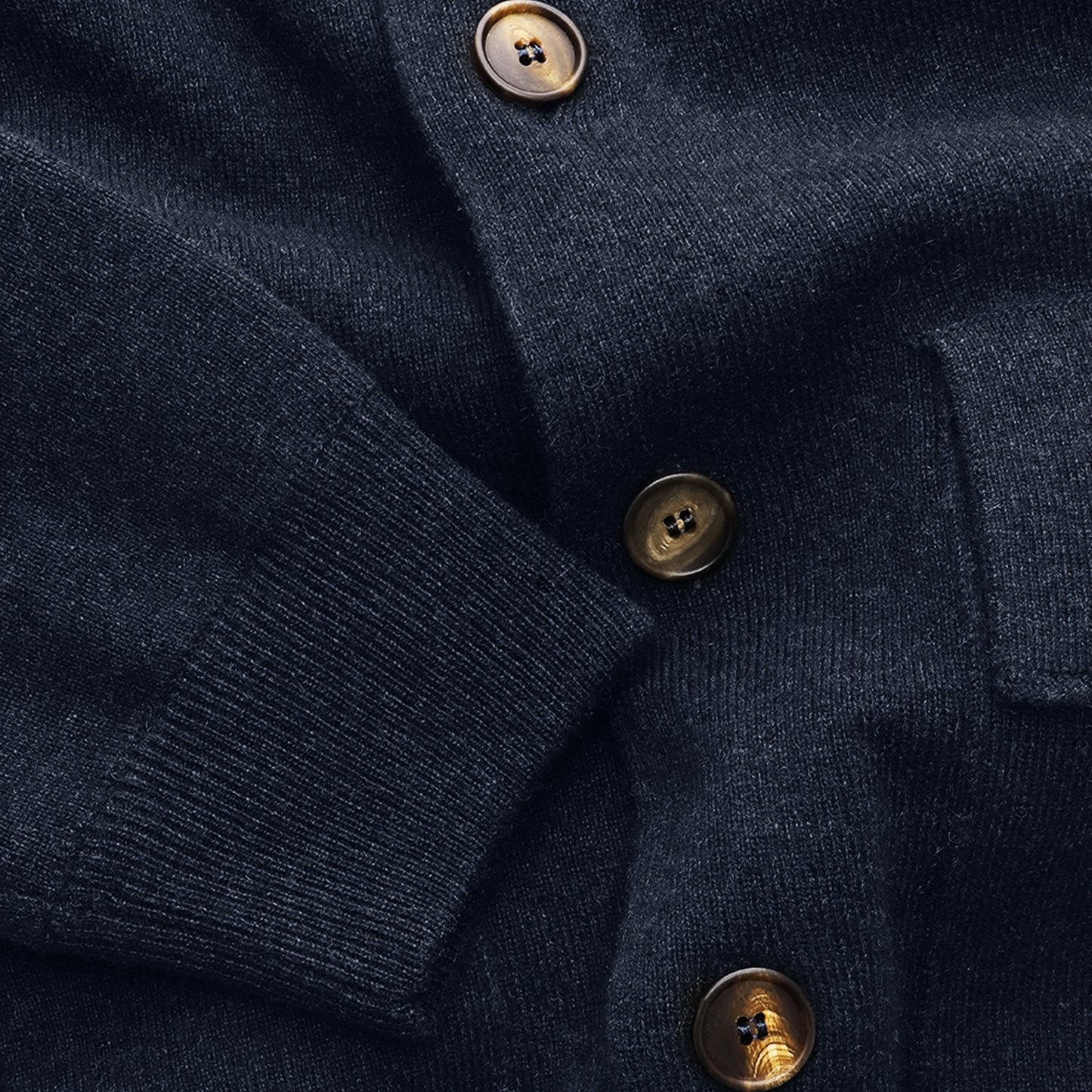Milano Bomber Navy Italian cashmere bomber side profile ribbed hem