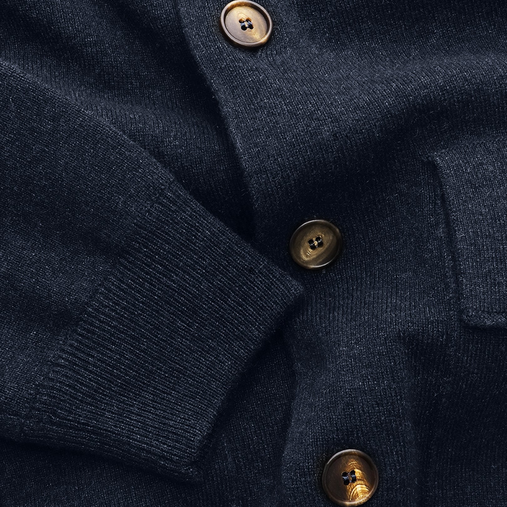 Milano Bomber Navy Italian cashmere bomber side profile ribbed hem