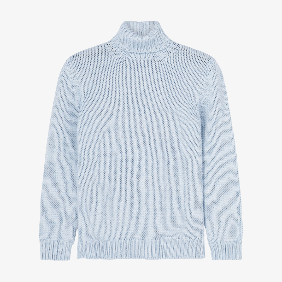 Nuvola Turtleneck Sky Blue in 100% Italian Cashmere front view
