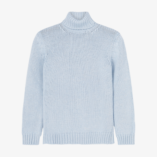 Nuvola Turtleneck Sky Blue in 100% Italian Cashmere front view