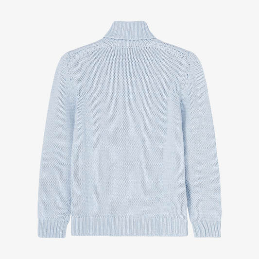 Nuvola Turtleneck Sky Blue heavyweight cashmere knit texture