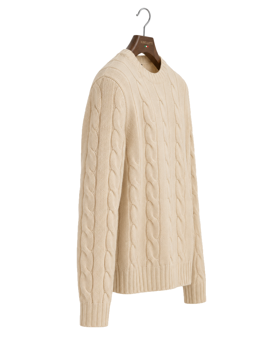 Orvieto Cable Knit Crewneck Cream — Side