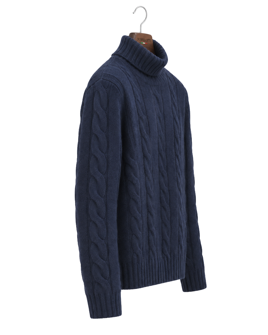 Dolcevita Turtleneck Cable Knit Navy Profondo — Side