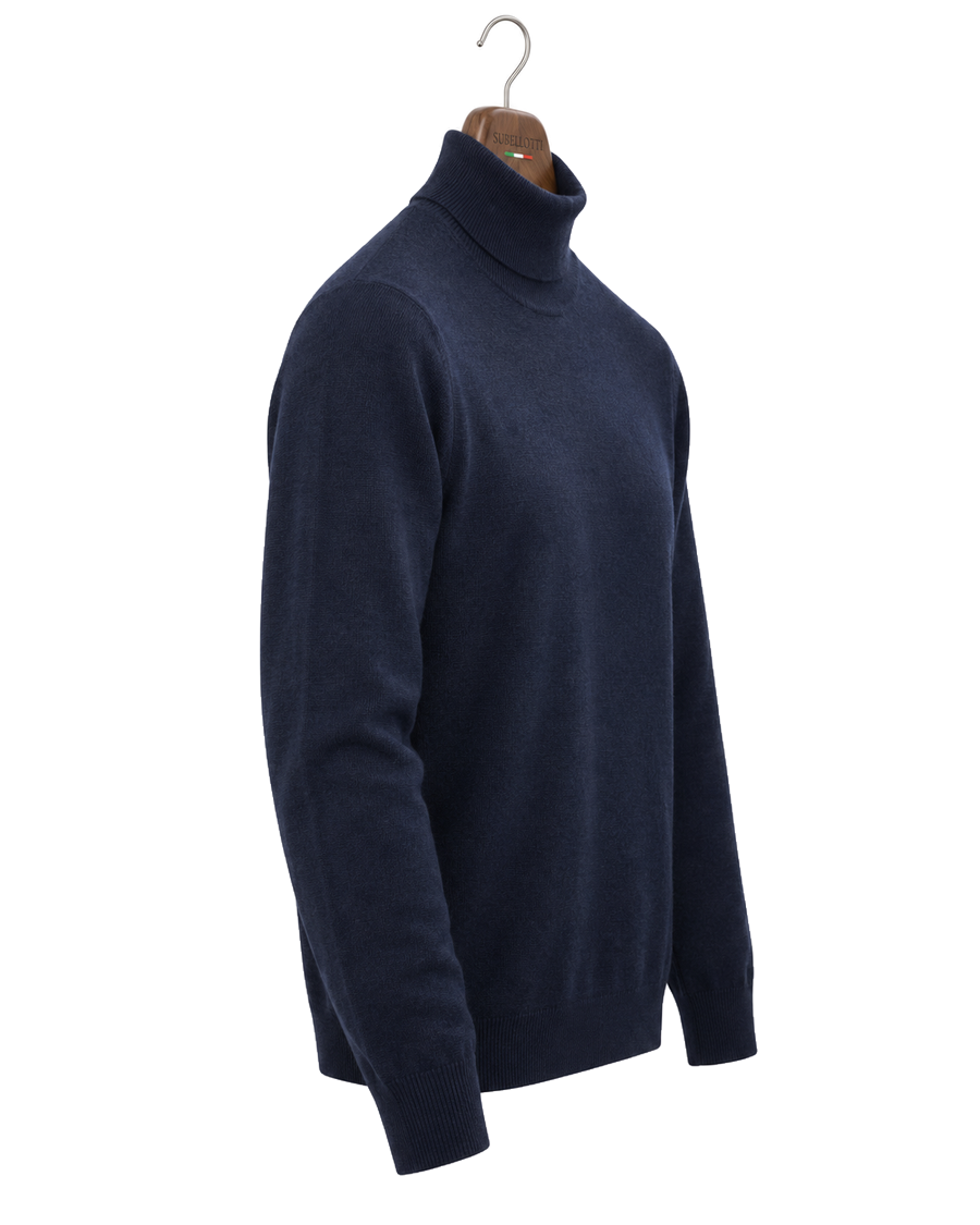 Napolitano Cashmere Roll Neck Jumper – Navy — Side