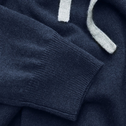 Riva Hoodie Navy — hood and collar detail